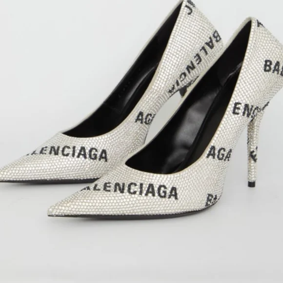 Balenciaga Square Knife pumps in light grey and black suede